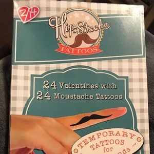 Hip-Stache 24 Valentines w/Mustache Tattoos x3